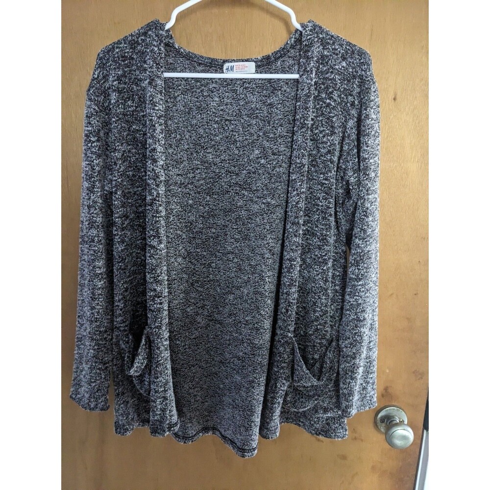 H&M Black Burnout Open Front Pockets Lightweight Preppy Cardigan Size 14Y+